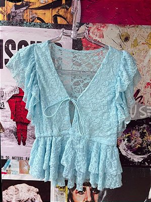 Blusa Renda Babados Azul