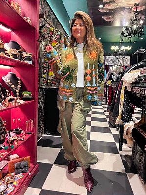 Casaco Boho Bordado Verde Summer
