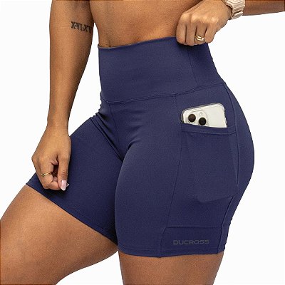 Shorts Médio com Bolsos Azul Marinho