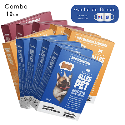 Petisco Hipoalergênico MISTO 180 gr (Combo 10 unidades) + Brinde Caneca Personalizada
