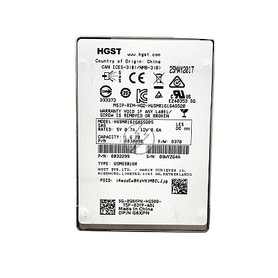 HD SSD Dell 1.6TB, 2.5", Sas, 12 Gbps HUSMR1616ASS205 G8XPN