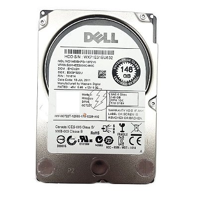 HD Dell WD1460BKFG-18P2V0 0C722T: 146GB, SAS 2,5" 10K
