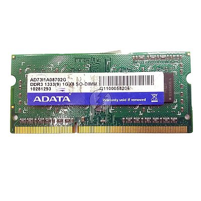 Memória RAM Adata AD73I1A08702G: DDR3, 1GB, Rx, 1333, SODIMM
