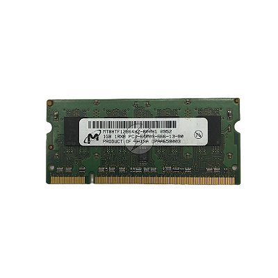 Memória RAM Micron MT8HTF12864HZ-800H1: DDR2, 1GB, 1Rx8, 667MHz, 6400S, SODIMM