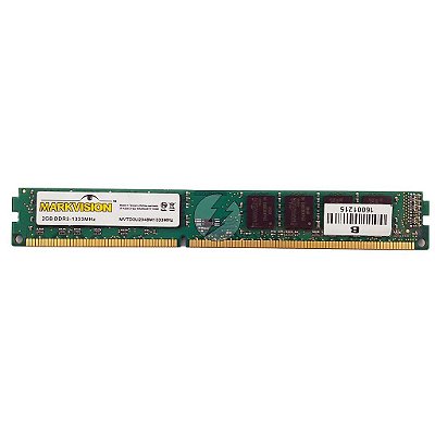 Memória RAM MarkVison MVTD3U2048M1333MHZ: DDR3, 2GB, Rx, 1333, UDIMM, VLP