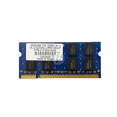 Memória RAM Genérica GU332G0ALUIR8H2662F 87R-01F206-0006: DDR2, 2GB, Rx, 800, SODIMM