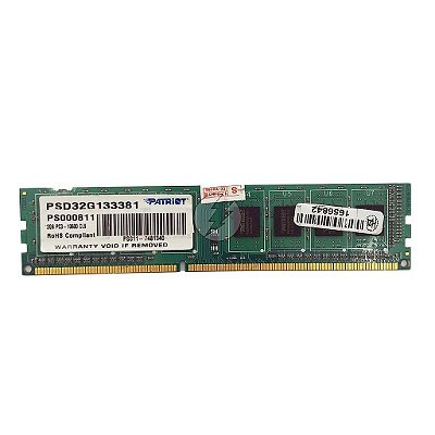 Memória RAM Patriot PSD32G133381 PS000811: DDR3, 2GB, Rx, 1333, UDIMM