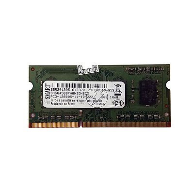 Memória RAM SMART SH564568FH8NZQNSCG S23C08G: DDR3, 2GB, 1Rx8, 1600S, SODIMM