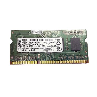 Memória RAM SMART SH564568FH8NZQNSCR S23C08R: DDR3, 2GB, 1Rx8, 1600S, SODIMM