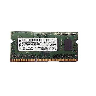 Memória RAM SMART SH564568FJ8NZRNSDR S23D07R: DDR3L, 2GB, 1Rx8, 1600S, SODIMM