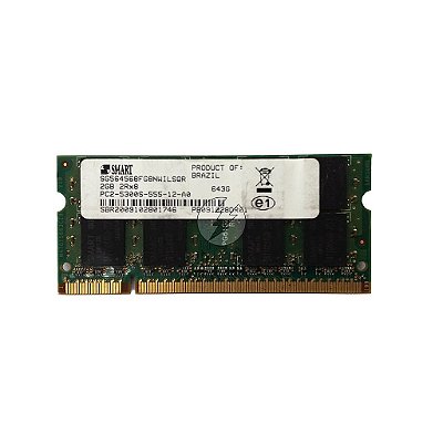 Memória RAM SMART SG564568FG8NWILSQR 643G: DDR2, 2GB, 2Rx8, 667S, SODIMM