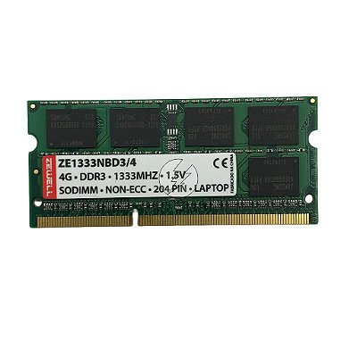 Memória RAM Zewell ZE1333NBD3/4: DDR3L, 4GB, Rx, 1333MHz, 10600, SODIMM