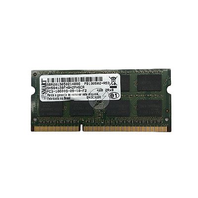Memória RAM SMART SH564128FH8NZPHSCR S43C03R: DDR3, 4GB, 2Rx8, 1333MHz 10600S, SODIMM
