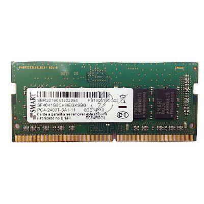 Memória RAM SMART SF4641G8CK8IEGKSBG S084B0GL 0CC04T: DDR4, 8GB, 1Rx8, 2400T, SODIMM