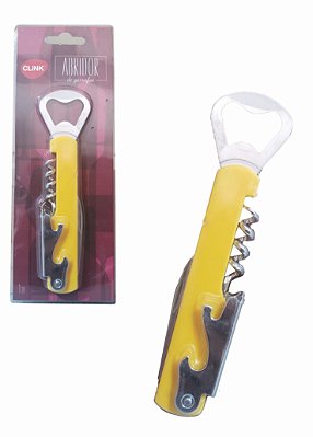 ABRIDOR DE GARRAFA/SACA ROLHA DE INOX/PLASTICO MANUAL C/ CORTADOR DE LACRES - CLINK