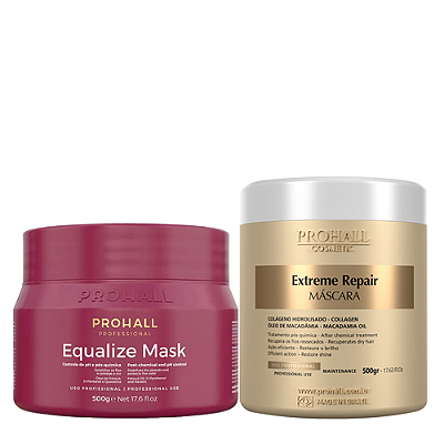 Kit Máscara Extreme Repair 500g + Máscara Equalize Mask 500g Prohall