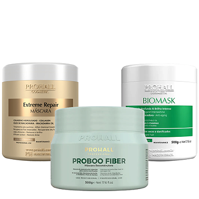 Kit Cronograma Capilar Máscaras Extreme Repair + Proboo + Biomask 500g Prohall