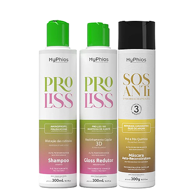 Kit Progressiva Gloss Redutor Proliss 300ml + SOS Antiemborrachamento 300g MyPhios