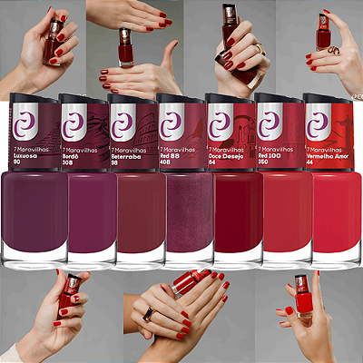 Esmaltes Coleção Completa 7 Maravilhas 7 tons de Vermelho Cora