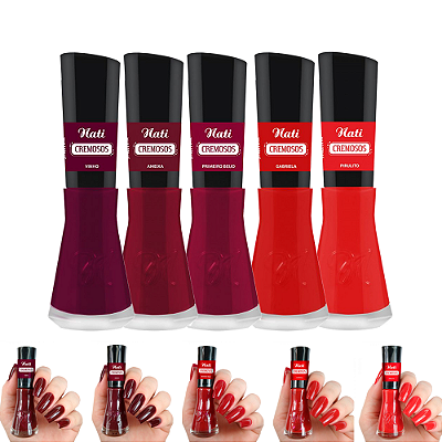 Kit Esmaltes Coleção Cremosos Tons de Vermelho Nati
