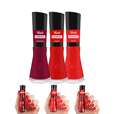 Kit Esmaltes Coleção Cremosos Tons de Vermelho Nati