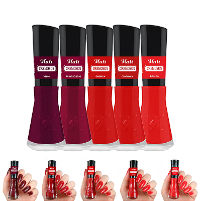 Kit Esmaltes Coleção Cremosos Tons de Vermelho Nati