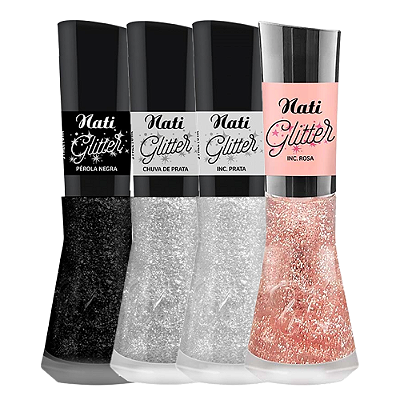 Kit 4 Esmaltes Coleção Glitter Nati