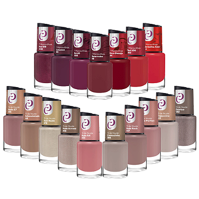 Kit Esmaltes Coleção 7 Maravilhas Vermelhos + Kit Completos Nude Cora