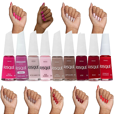 Kit 9 Esmaltes Cremoso Diversos Manicure Vermelhos Rosas Nude Risque