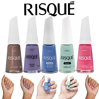 Kit 5 Esmaltes Risqué Manicure Cores Diversas