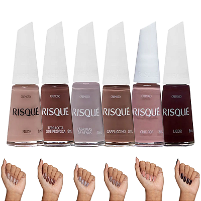 Kit 6 Esmaltes Nude Cremosos Risque
