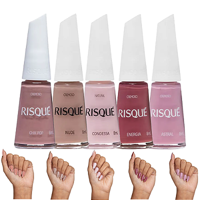 Kit 5 Esmaltes Nude Cremosos Natural Risque