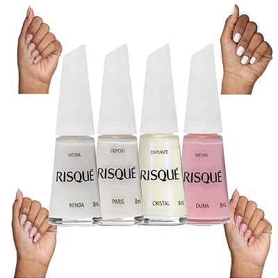 Kit 4 Esmaltes Brancos e Claros Francesinha Risque