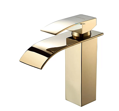 Torneira para banheiro tipo monocomando cascata dourada