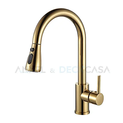 Torneira para cozinha tipo monocomando extraível dourada
