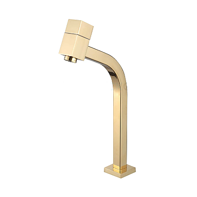 Torneira para banheiro água fria quadrada alta dourada