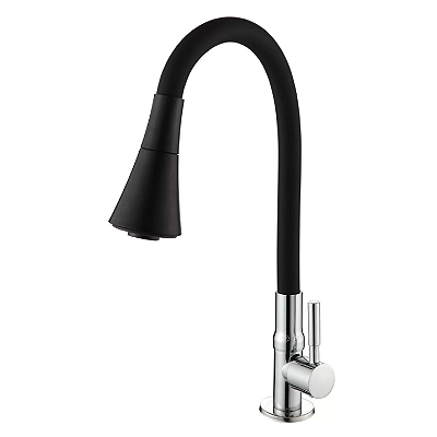 Torneira para cozinha de mesa flexível emborrachada preta