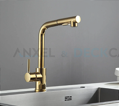 Torneira para cozinha tipo monocomando extraível dourada