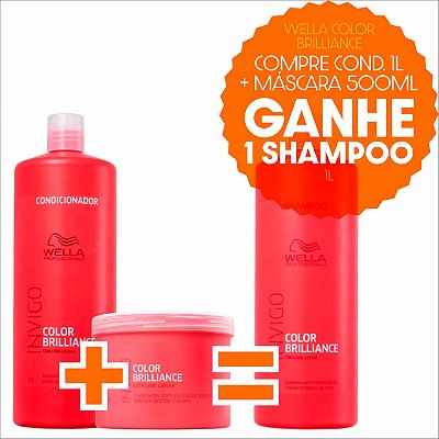 Kit Wella Color Brilliance Cond 1l +Máscara 500ml(Ganhe Shampo 1L)