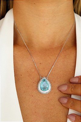 Colar Gota com Pedra Fusion Turquesa