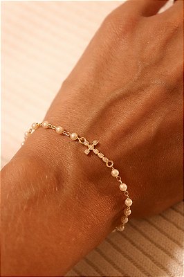 Pulseira Cruz com Zircônia Banho Ouro 18k