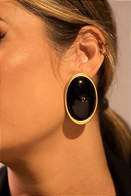 Brinco Botão Banhado a Ouro 18k Resinado