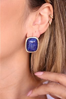 Brinco Quadrado Pedra Lápis-Lazúli