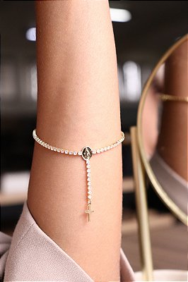 Pulseira Terço Zircônia Ouro 18k