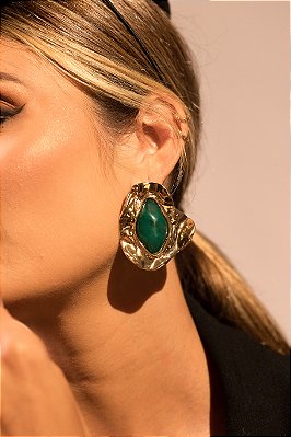 Brinco Chapa Trabalhada com Resina Ouro 18k