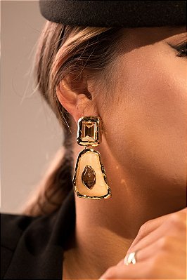 Brinco Orgânico Luxo Banhado Ouro 18k