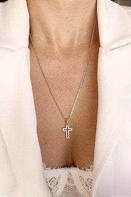 Crucifixo Cravejado Banhado a Ouro 18k