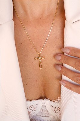 Colar Crucifixo Design Banho Ouro 18k
