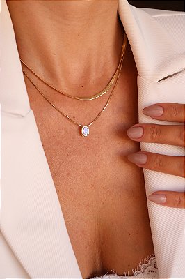 Colar Duplo Fita e Ponto Luz Banho Ouro 18k