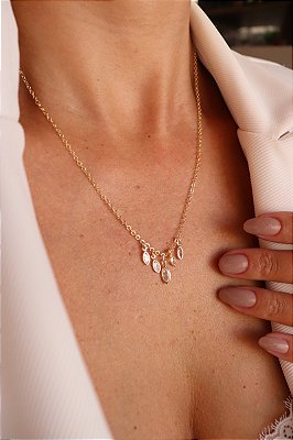 Colar Feminino com Pingentes Zircônia Ouro 18k